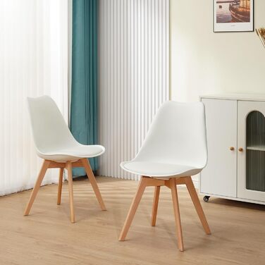 Обідні стільці ALBATROS, комплект з 4 шт. , AARHUS, білий - ніжки з масиву бука, скандинавський ретро-дизайн, зручне крісло-ракушка - елегантний кухонний стілець, обідній стілець для обіднього столу, білий бук комплект з 4 шт.