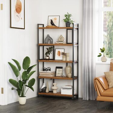 Книжкова полиця Mondeer, окремостояча полиця з 5 полицями, регульована ширина від 80 до 146 см, для вітальні, кабінету, офісу, вінтажно-коричневий колір