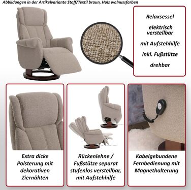 Крісло для відпочинку MCA підйомник HWC-N58, Крісло для телевізора з підставкою для ніг, тканина букле, дерево - сірий, натуральне дерево