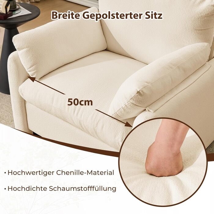 Надзвичайно велике крісло з відкидною спинкою для вітальні, м&39яке крісло для телевізора 93,5 см, одномісний диван зі знімним підлокітником та декоративною подушкою, одномісний диван/крісло для читання для вітальні/спальні, бежевий одномісний диван