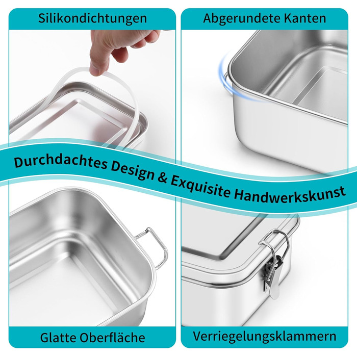 Набір металевих ланчбоксів Onader з роздільниками, 850 мл, 2 шт. Бенто-бокс для дітей та дорослих, герметичний, можна мити в посудомийній машині, 16,5 см