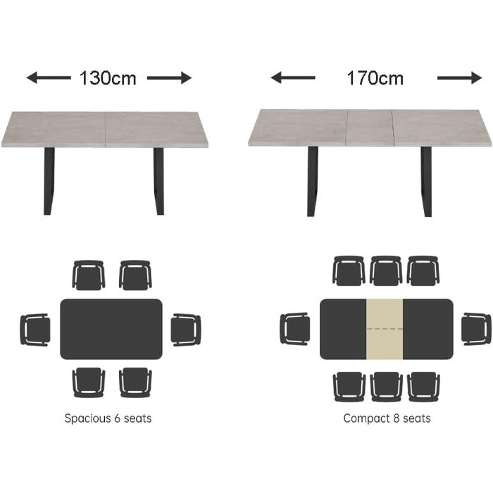 Обідній стіл JIEXI з комплектом 4-8 стільців, розсувний обідній стіл, обідній стіл, обідній гарнітур з 4-8 стільцями, дерев&39яний стіл з МДФ, підходить для вітальні, кухні (стіл 130-170 см)