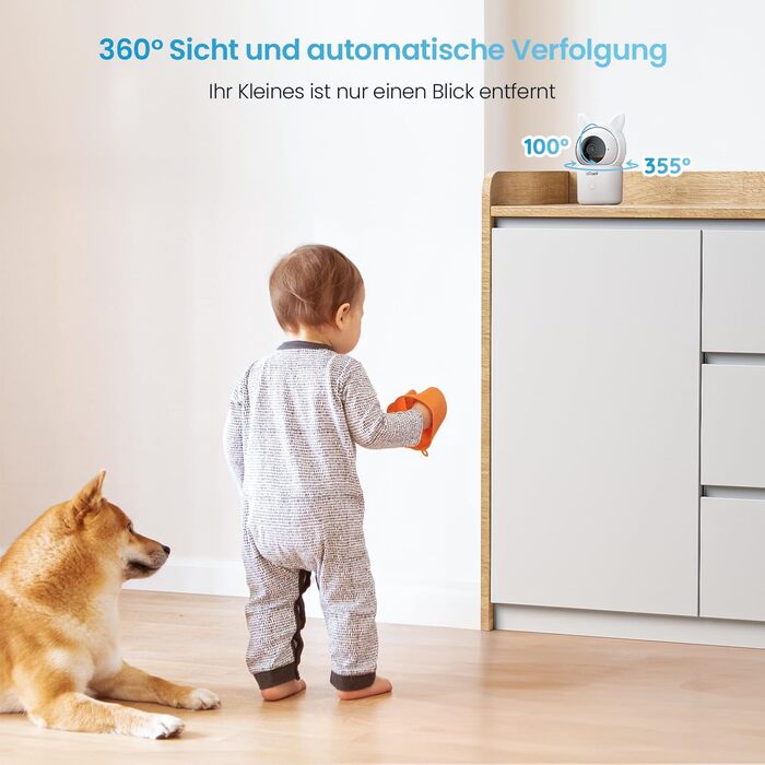 Радіоняня ieGeek із камерою та додатком, інтелектуальне нічне бачення, 1080P/4,3 дюйма Wi-Fi Video Radio Baby Monitor PTZ 355, авт