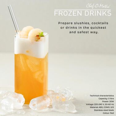 Подрібнювач льоду Chef-o-Matic Заморожені напої, лезо з нержавіючої сталі, 1,1 л, приготування каші, коктейлів, напоїв та кубатів, простий у використанні