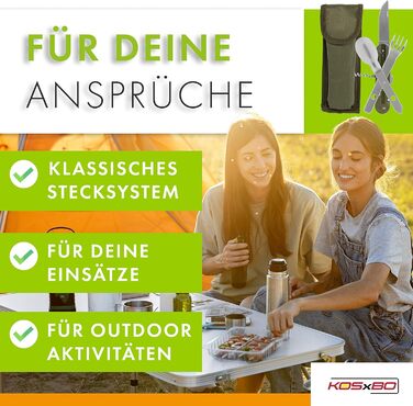 Набір столових приборів з нержавіючої сталі для кемпінгу з 6 предметів, сріблясто-зелений, 2 шт.