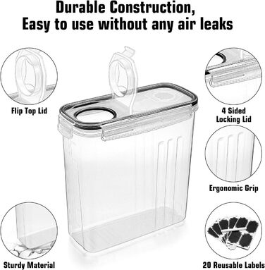 Герметичні контейнери Wildone для зберігання цукру, борошна, закусок, випічки, герметичні з кришками, що закриваються, 4 упаковки (4 л)