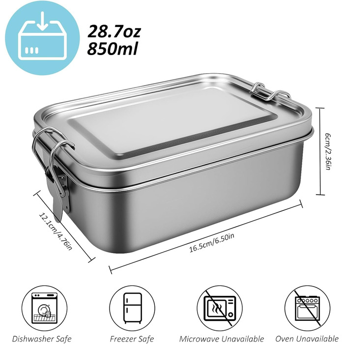 Ланчбокс з нержавіючої сталі 850 мл з двома відділеннями, герметичний, без BPA ідеально для пікніка, школи та роботи