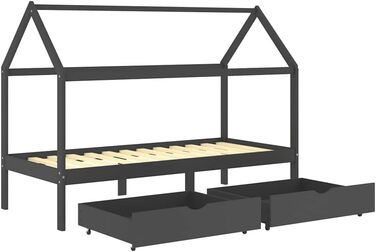 Дитяче ліжко з масиву дерева з 2 шухлядами в стилі будиночку на дереві, 90x200 см, темно-сірий колір, місце для зберігання речей та міцна рейкова конструкція, 206 x 97 x 140 см, темно-сірий колір