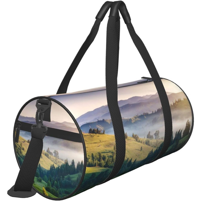Спортивна сумка для подорожей Світанок, з принтом пейзажу, чорна, універсальний розмір