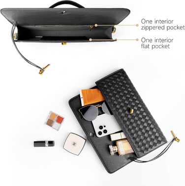 Плетений гаманець для жінок, вечірня сумочка, клатч, плетена шкіра, сумка через плече, офіційна вечірня сумка. Чорна плетена шкіра та замша.