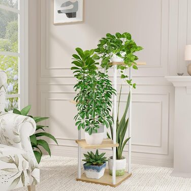 Підставка для рослин Bamworld, підставка для квітів для приміщень, 4-рівнева полиця для рослин, металева підставка для рослин, декор для балкону на відкритому повітрі, квітковий горщик для спальні, кімнатні рослини, стіл для посадки рослин (білий), 4-рівн