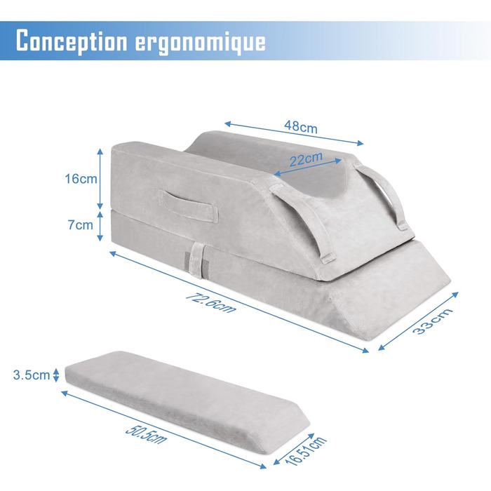 Клиноподібна подушка для ніг, регульована по висоті на 4 рівні, ідеально підходить після операцій, травм або для відновлення, подушка для ніг з піни з пам&39яттю форми, 3 ручки, знімна вставка, чохол, який можна прати