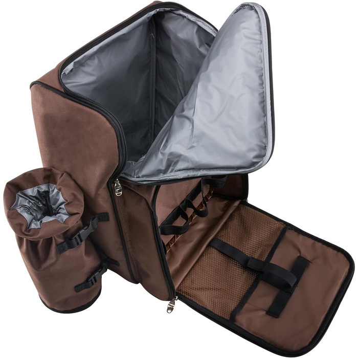 Рюкзак для пікніка Anndora на 4 особи з вбудованою сумкою-холодильником, коричневий з синіми колами, включаючи набір аксесуарів з 29 предметів