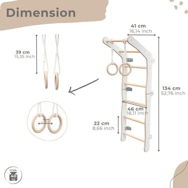 Лазілка MAMOI для кімнати Шведська стінка Yarnwood Гімнастична стінка гімнастичні кільця Зроблено в ЄС