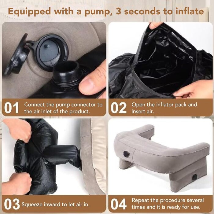 Надувна подушка для читання, ПВХ подушка для читання для ігор, портативна подушка-підлокітник з 3 отворами для накачування для гри та перегляду телевізора, 80 x 59 x 37 см