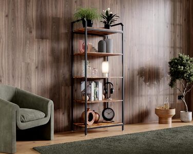 Полиця, Книжкова полиця BS 6 60, Полиця для зберігання з 5 полицями, Промисловий дизайн, для вітальні, офісу, кабінету та коридору, Сталева рама, 187 x 60 x 30 см (187 x 60 x 30 см)