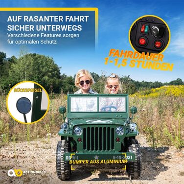 Дитячий електромобіль Jeep UTV Willys 2.4 Ghz Пульт дистанційного керування - 12 Вольт 14 Ач Акумулятор - 4 x 12 Вольт 45 Вт Двигу