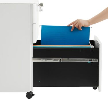 Мобільна картотечна шафа SONGMICS, офісна шафа на колесах, настільна шафа, підлогова шафа, що замикається, шухляди, документи форматів DIN A4, Legal та Letter, підвісна система для файлів, білий OFC030W01