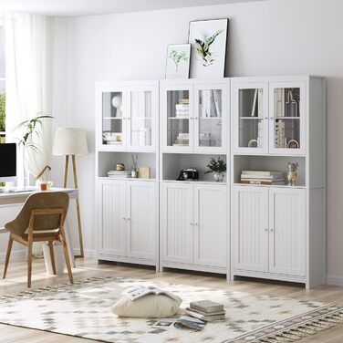 Книжкова шафа-вітрина з дверцятами Висока шафа Вітальня Буфет Їдальня Багатофункціональна шафа Біла 84x32x190 см, 190