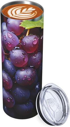 Кухоль з прямою трубочкою, 590 мл, дизайн свіжий виноград, принт, дорожній кухоль, підходить для кемпінгу, офісу та дому