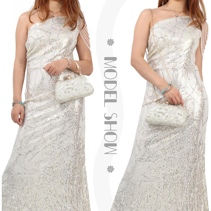 Жіноче клатч з перлинною вишивкою. Елегантна кришталева сумочка для весілля, вишукана вечірня сумочка, сумка для нареченої на ланцюжку для вечірок та випускних, срібляста.