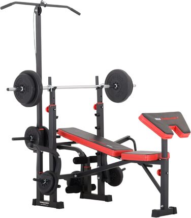 Лава для фітнесу TrainHard Power Station, чорно-червона, зі штангою 1,6 м та дисками вагою 25 кг