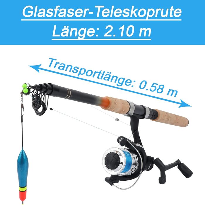 Набір для лову форелі/окуня з підсаком повністю зібраний та намотуваний Повний рибальський набір для звичайних рибалок та початківців, набір для лову форелі, вудка для форелі, довжина телескопічного вудилища 210 см