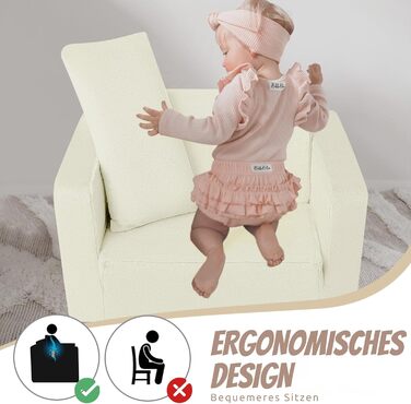 Дитячий диван/крісло MeMoreCool, розкладний, зручний диван-ліжко для малюків, розкладний диван 2-в-1 для дитячої кімнати, кутовий міні-диванчик з функцією сну для хлопчиків та дівчаток (бежевий)