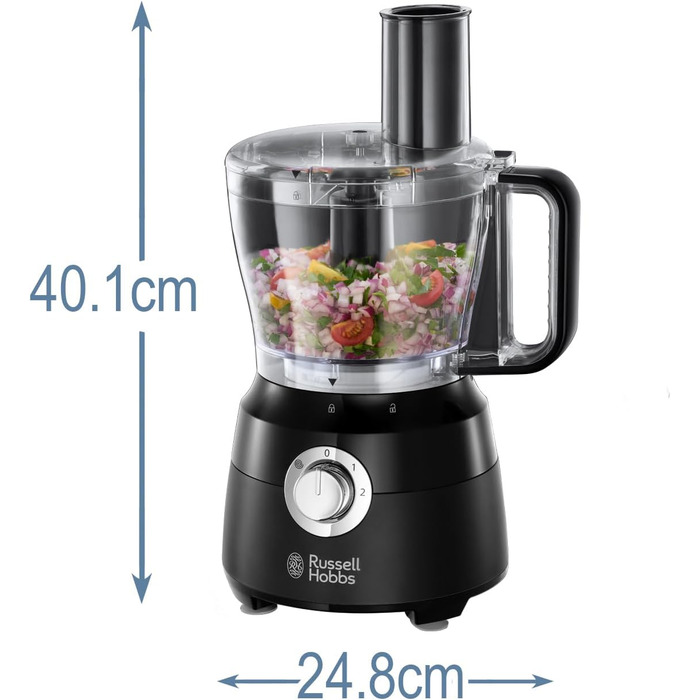 Кухонний комбайн Russell Hobbs Multi Міксер/Блендер/Подрібнювач/Різак/Мішалка Кухонний комбайн Matt Black (змішування, нарізка та решітка тощо, аксесуар, безпечний для посудомийної машини, 600 Вт)24732-56 Кухонний комбайн чорний