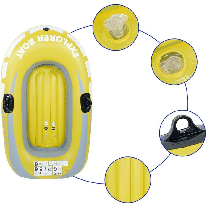 Надувний каяк на 1 особу, ПВХ, жовтий, вантажопідйомність 180 кг, надувний човен для риболовлі, дріфту, дайвінгу з мотузкою