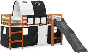 Ліжка та аксесуари, Ліжка та каркаси ліжок, Дитяче ліжко-горище з тунелем, біло-чорне, 80 х 200 см, масив сосни