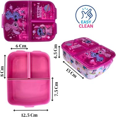 Ланчбокс дитячий Stitch та Angel з роздільниками, контейнер для обіду з 3 відділеннями, тримач для перекусів у школу, ідеальний для ланчу, легко миється та легкий (Kawaii) 17x14x5 см