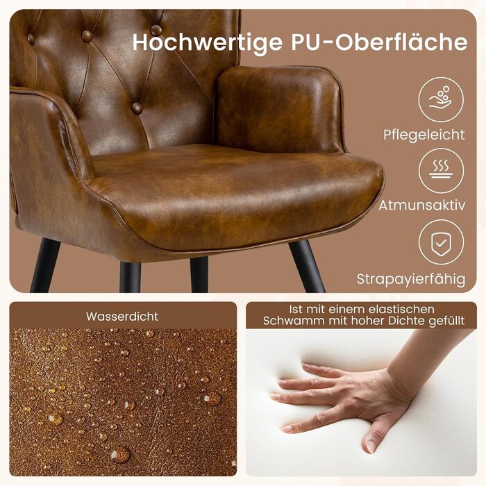 Крісло з відкидною спинкою, крісло для вітальні, реклайнер у скандинавському стилі, штучна шкіра з високою спинкою, крісло для відпочинку, м&39яке крісло для вітальні, спальні, кабінету, гостьової кімнати, коричневе