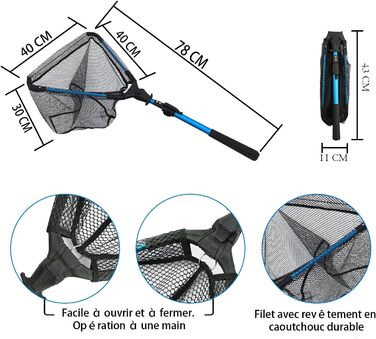 Складна телескопічна плаваюча рибальська сітка ZenMarket із рибальським захватом довжиною 17 см і рибальським захватом для губ. Рибальські снасті. Аксесуари для рибальських інструментів. Легко ловити та відпускати.