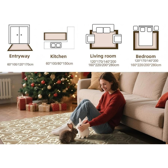 Килимок для кухні Puremy невеликого розміру, 60 x 100 см, для прихожих, ультратонкий з марокканським візерунком, брудовідштовхувальний, можна прати,  для коридору, дитячої кімнати, пральні, спальні, бежевий