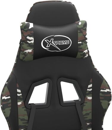 Геймерське крісло з підставкою для ніг, обертове, чорний камуфляж, штучна шкіра, регульована висота спинки, ергономічне офісне крісло, крісло для ПК, обертове крісло з подушками для голови та попереку, USB, 36,5 x 42 см (Ш x Г), зелений-b