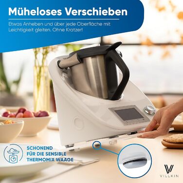 Розсувна дошка Villkin, сумісна з Thermomix TM5 і TM6 - Виготовлена з акрилового скла з високоякісними тефлоновими планерами - Накладка для зручного переміщення (універсальне, матове скло/прозоре) Універсальне матове скло / прозоре