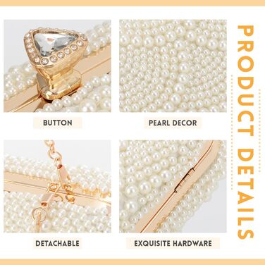 Жіноче перлове клатч-схвачення, елегантні весільні сумочки, вечірня сумочка, сумочка для нареченої, сумка на ланцюжку для вечірки та випускного, біла