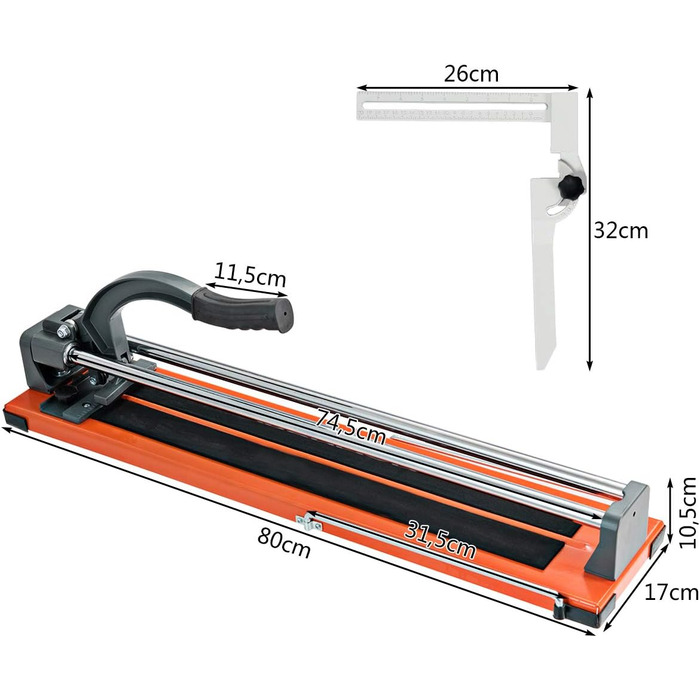 Ручний плиткоріз COSTWAY, ручний плиткоріз / товщина різання 5 мм-12 мм / довжина різання 1000 мм / кутовий упор від 0 до 60 / нековзна підкладка, машина для різання плитки 24 фути / 80x17x14 см