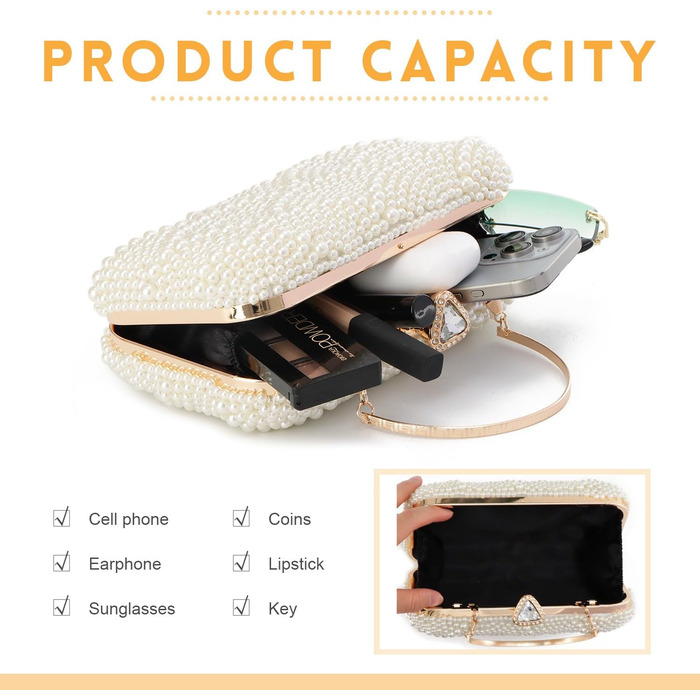 Жіноче перлове клатч-схвачення, елегантні весільні сумочки, вечірня сумочка, сумочка для нареченої, сумка на ланцюжку для вечірки та випускного, біла