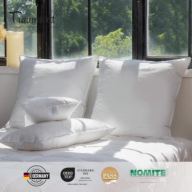 Пухова подушка, виготовлена в Німеччині, 3-камерна, 80x80 см, білого кольору, підходить для алергіків, сертифікована за стандартом Oeko-Tex Standard 100, клас 1, Downpass 80 x 80 см 1