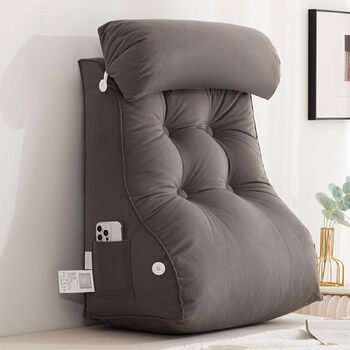 Подушка для читання з опорою для спини та клином, подушка для поперекової підтримки для читання, відпочинку та перегляду телевізора, ідеально підходить для сидіння в ліжку, сірий колір, 556030 см (без підголівника)