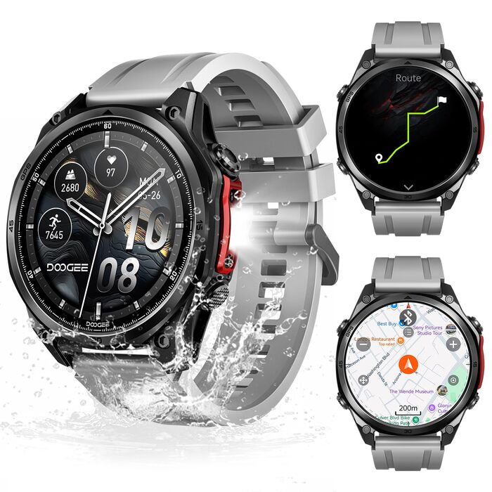 Розумний годинник DOOGEE Anywise W1 Pro для чоловіків, дводіапазонний GPS та офлайн-карти, водонепроникність 5 атм, 12 днів роботи від акумулятора, 1,43-дюймовий AMOLED HD, понад 170 спортивних режимів, Bluetooth-дзвінки, сумісний з Android/iOS, 2 чорних 