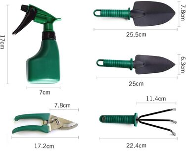 Набір садового інструменту 5 в 1 лопатка, секатор, граблі, розпилювач води та сумка для зберігання