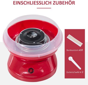 Машина для виробництва солодкої вати HOMCOM, проста у використанні машина для виробництва солодкої вати, для дорослих і дітей, нержавіюча сталь, PP, червоний