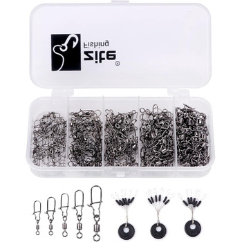 Набір безпечних вертлюгів для риболовлі Zite Fishing 150 PCS - Carabiner Fishing Swivel Assortment 5 Sizes Box Stopper Line