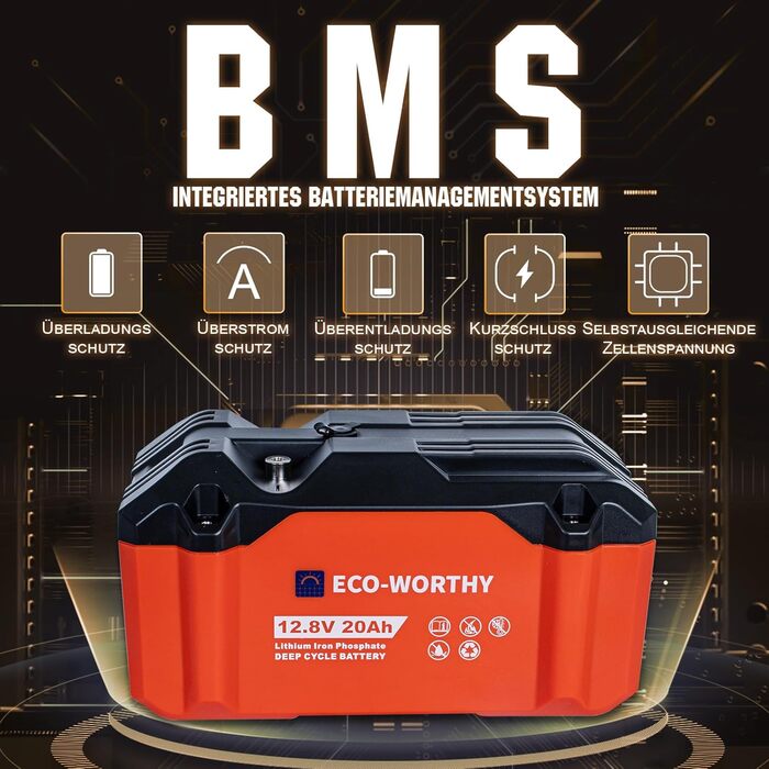 ЕКОЛОГІЧНО СТІЙКИЙ LiFePO4 акумулятор 12V 20Ah літій-іонний акумулятор з 3000-15000 глибоких циклів та захистом BMS для тролінгового двигуна, інвалідного візка, кемпінгу 12.8V 20AH на відкритому повітрі