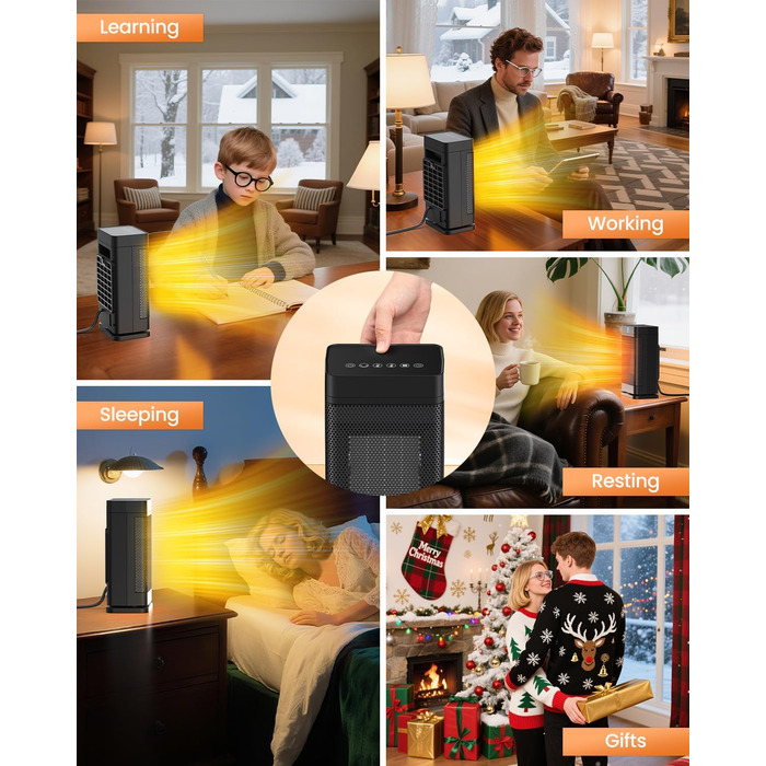 Портативний вентилятор-обігрівач потужністю 1500 Вт, енергозберігаючий електричний обігрівач з 3 швидкостями та екорежимом, тихий (35 дБ), компактний та швидкий нагрів за 2 секунди, захист від перегріву, поворотна конструкція для вітальні, офісу, ванної к