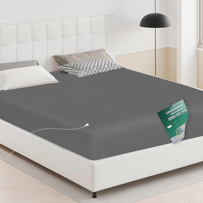 Простирадло на резинці із заземленням, простирадло із заземленням із кабелем заземлення ЄС, килимок для заземлення, простирадло із заземленням для кращого сну (сіре, 200x200 см) 200 x 200 см сірого кольору