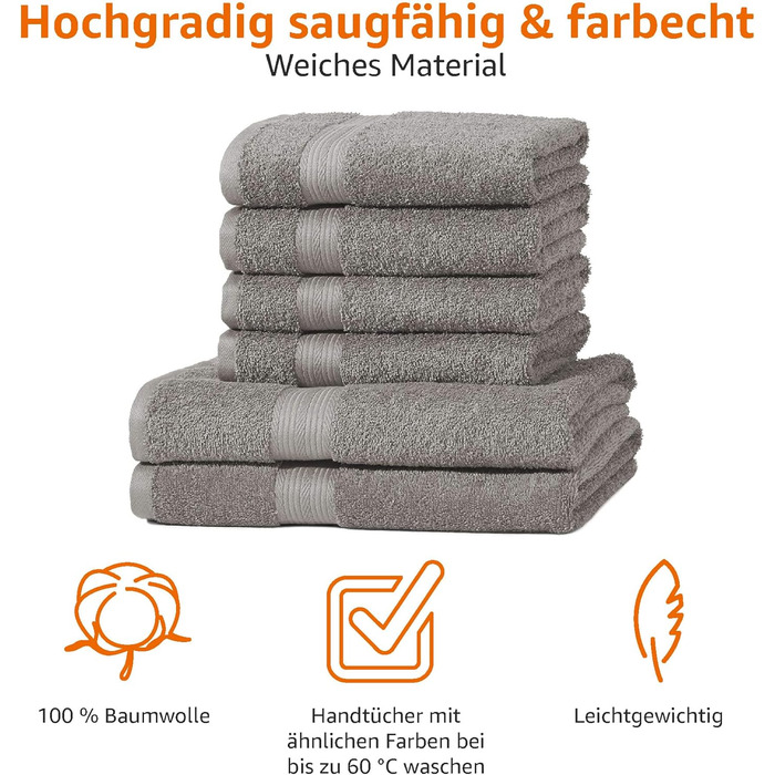 Набір рушників для ванних кімнат з 6 шт. , світлостійкий, 100 бавовна, м'який і поглинаючий, 2 рушники для ванної та 4 рушники для